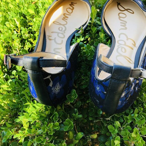 Sam Edelman Radley Floral Jacquard Ankle Strap Flats Blue Size 8.5 - Picture 14 of 14